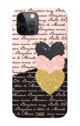 1. Cover Soft Touch Apple iPhone 12/12 PRO - Scritte e Cuori rosa nero