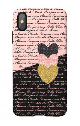 1. Cover Soft Touch Apple iPhone X/XS - Scritte e Cuori rosa nero