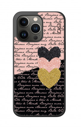 Cover Bicomponente Apple iPh13 PRO MAX - Scritte e Cuori rosa nero