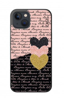 Cover Bicomponente Apple iPh13 MINI - Scritte e Cuori rosa nero