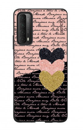 Cover Bicomponente Huawei P Smart 2021 - Scritte e Cuori rosa nero