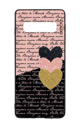 Cover Bicomponente Samsung S10Plus  - Scritte e Cuori rosa nero